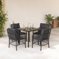 Ensemble &agrave; manger de jardin coussins 5pcs Noir R&eacute;sine tress&eacute;e