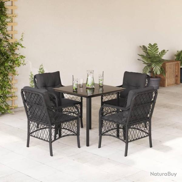 Ensemble � manger de jardin coussins 5pcs Noir R�sine tress�e