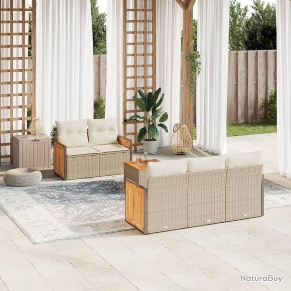 Salon de jardin avec coussins 6 pcs beige r�sine tress�e