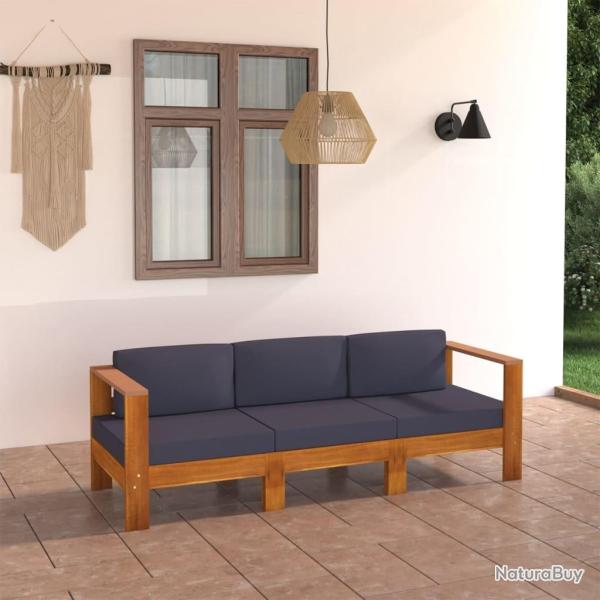Canap� de jardin 3 places et coussins gris fonc� Acacia massif