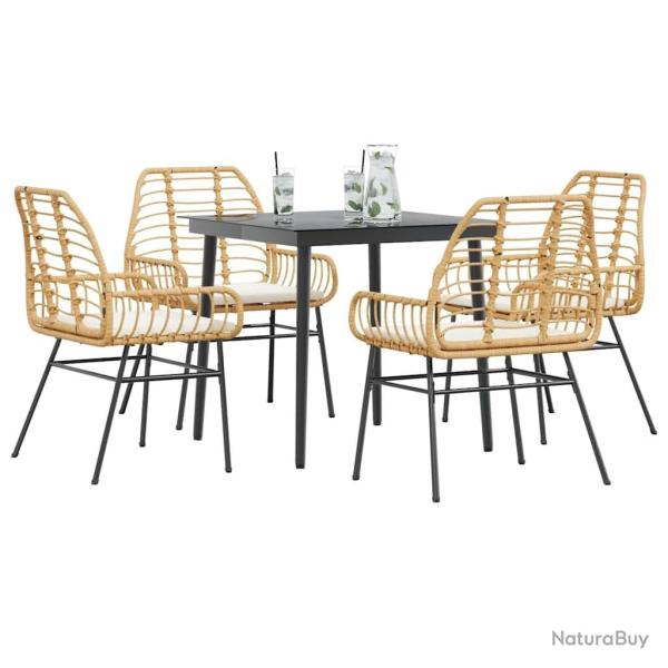 Ensemble � manger jardin coussins 5pcs marron poly rotin verre