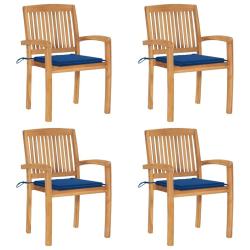 Chaises de jardin empilables avec coussins lot de 4 Teck solide