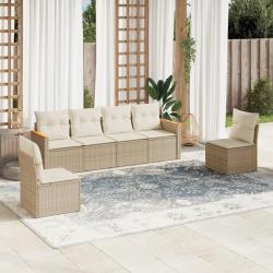 Salon de jardin avec coussins 6 pcs beige r&eacute;sine tress&eacute;e