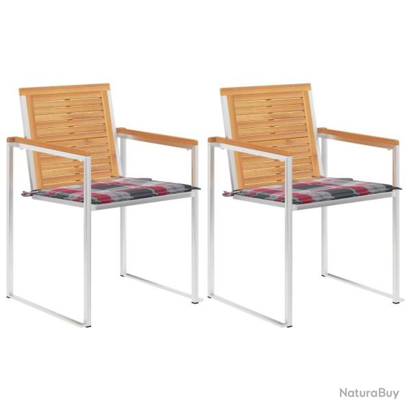 Chaises de jardin avec coussins lot de 2 Teck solide et acier