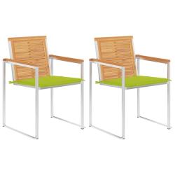 Chaises de jardin avec coussins lot de 2 Teck solide et acier