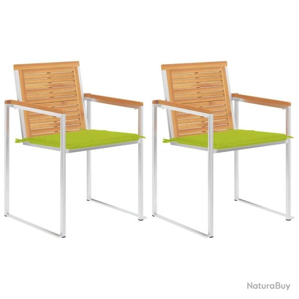 Chaises de jardin avec coussins lot de 2 Teck solide et acier
