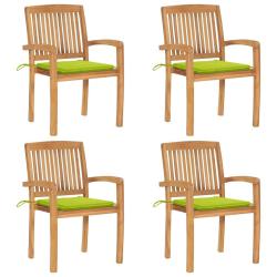 Chaises de jardin empilables avec coussins lot de 4 Teck solide