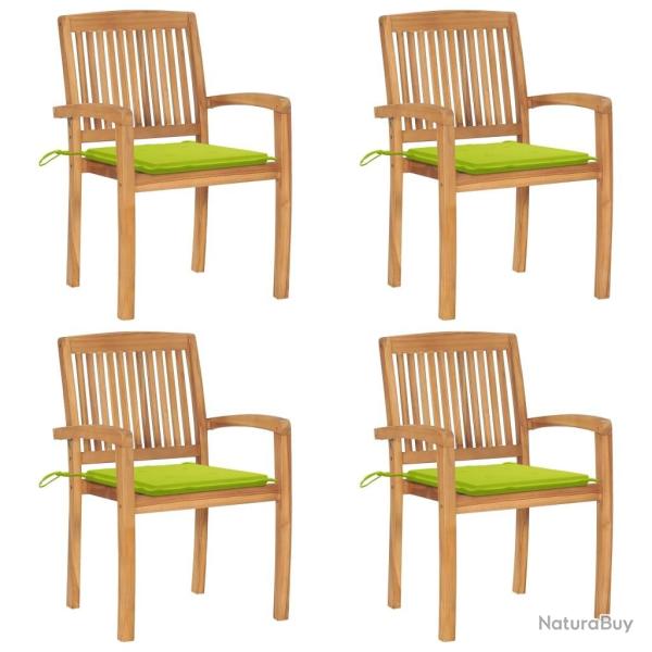 Chaises de jardin empilables avec coussins lot de 4 Teck solide