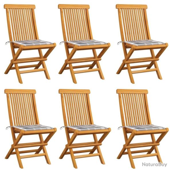 Chaises de jardin coussins � carreaux gris lot de 6 Teck massif