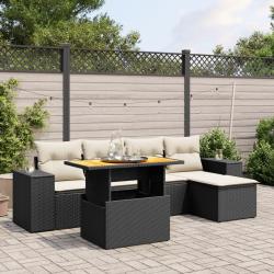 Salon de jardin 6 pcs avec coussins noir r&eacute;sine tress&eacute;e