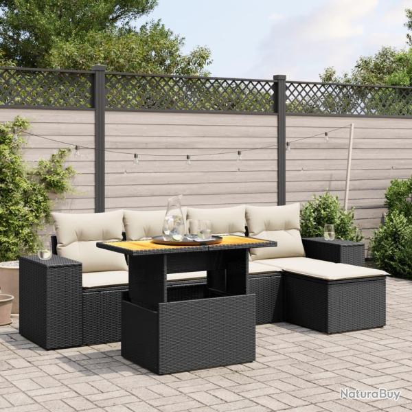 Salon de jardin 6 pcs avec coussins noir r�sine tress�e