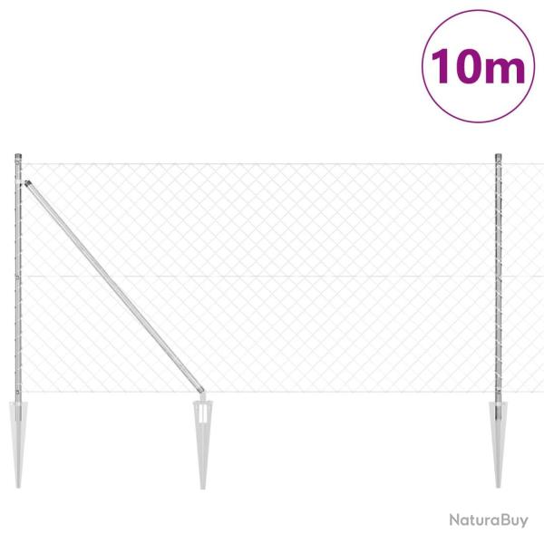 Clture en treillis mtallique avec 7 poteaux pointus 1x10 m en acier galvanis