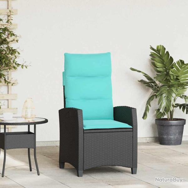 Chaise de jardin inclinable avec table d'appoint noir polyrotin