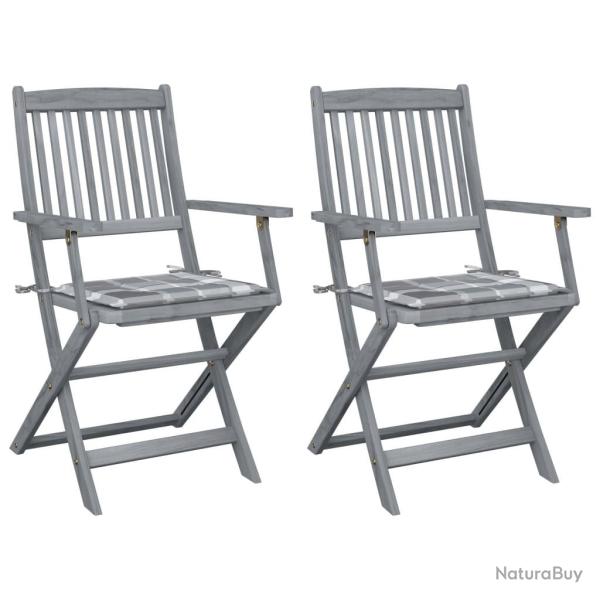 Chaises pliables d'extrieur lot de 2 et coussins Bois d'acacia