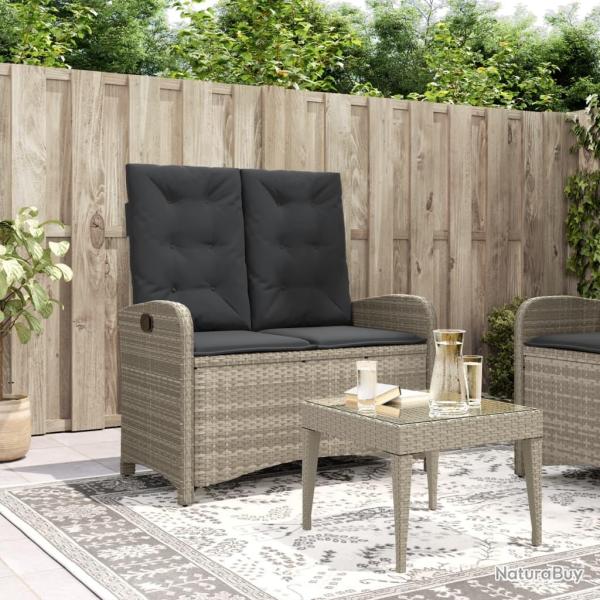 Banc inclinable de jardin et coussins gris clair r�sine tress�e