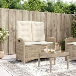 Banc inclinable de jardin avec coussins beige r&eacute;sine tress&eacute;e
