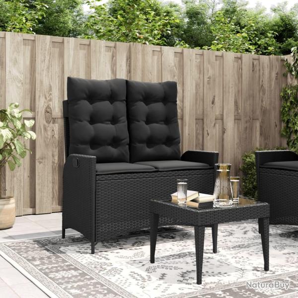 Banc inclinable de jardin avec coussins noir r�sine tress�e