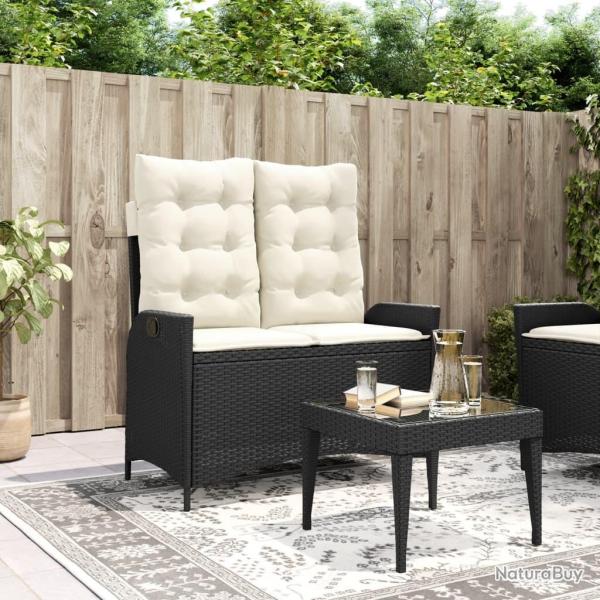 Banc inclinable de jardin avec coussins noir r�sine tress�e