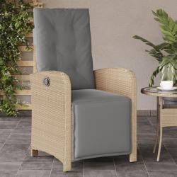 Chaise inclinable de jardin et repose-pied m&eacute;lange beige rotin