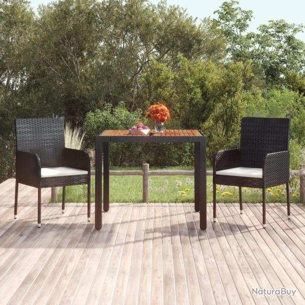 Table de jardin dessus en bois Noir 90x90x75 cm Rsine tresse