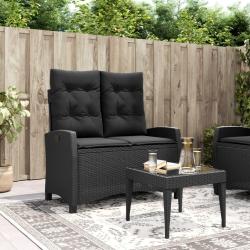 Banc inclinable de jardin avec coussins noir r&eacute;sine tress&eacute;e