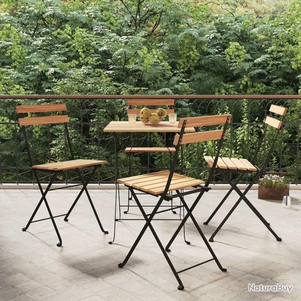 Chaises de bistrot pliantes lot de 4 Bois teck solide et acier