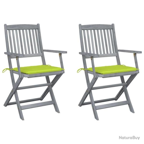 Chaises pliables d'extrieur lot de 2 et coussins Bois d'acacia