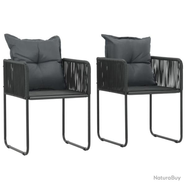 Chaises d'extrieur lot de 2 avec oreillers Rsine tresse Noir