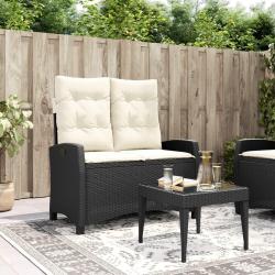 Banc inclinable de jardin avec coussins noir r&eacute;sine tress&eacute;e