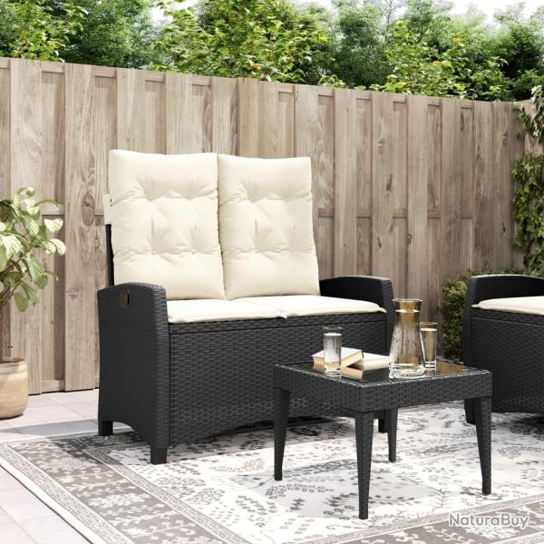 Banc inclinable de jardin avec coussins noir r�sine tress�e