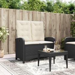Banc inclinable de jardin avec coussins noir r&eacute;sine tress&eacute;e