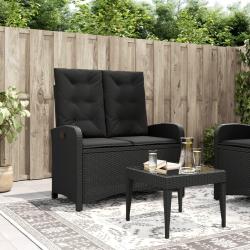 Banc inclinable de jardin avec coussins noir r&eacute;sine tress&eacute;e