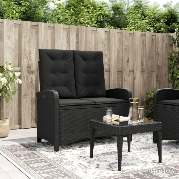 Banc inclinable de jardin avec coussins noir r�sine tress�e