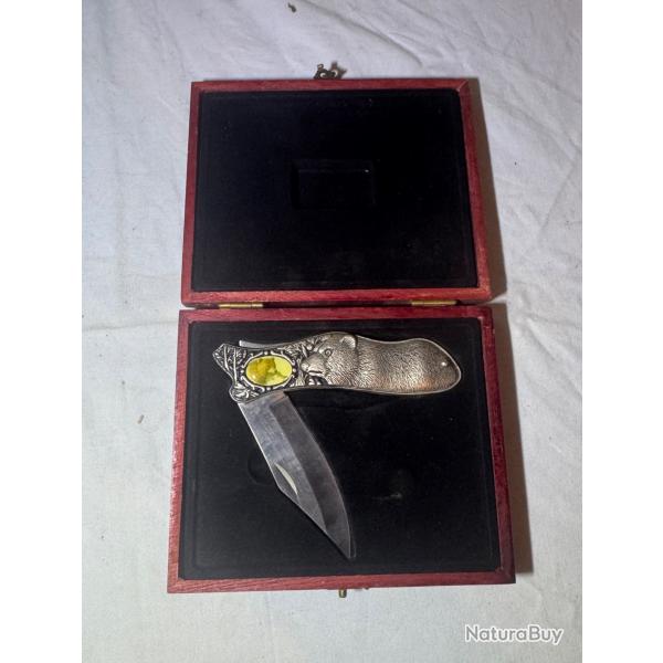 Couteau de Collection Pliant "Ours" avec Coffret Bois