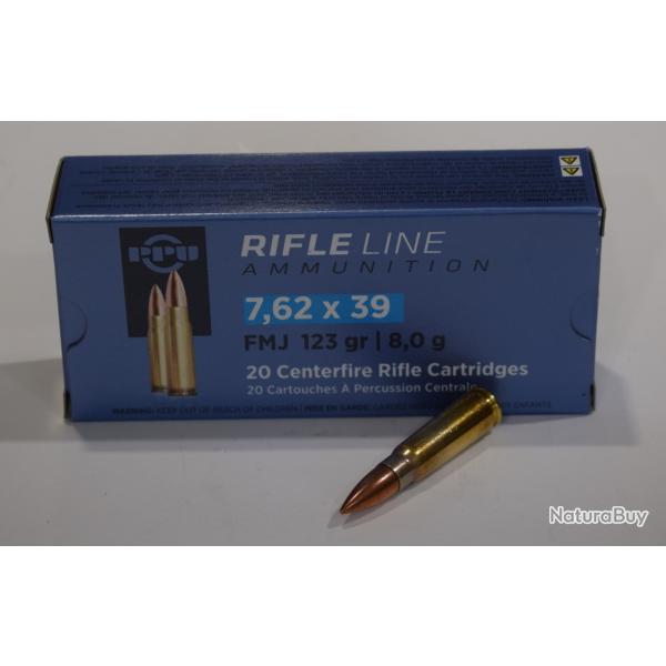 boite 20 cartouches partizan cal 7,62x39 FMJ 123 Grains