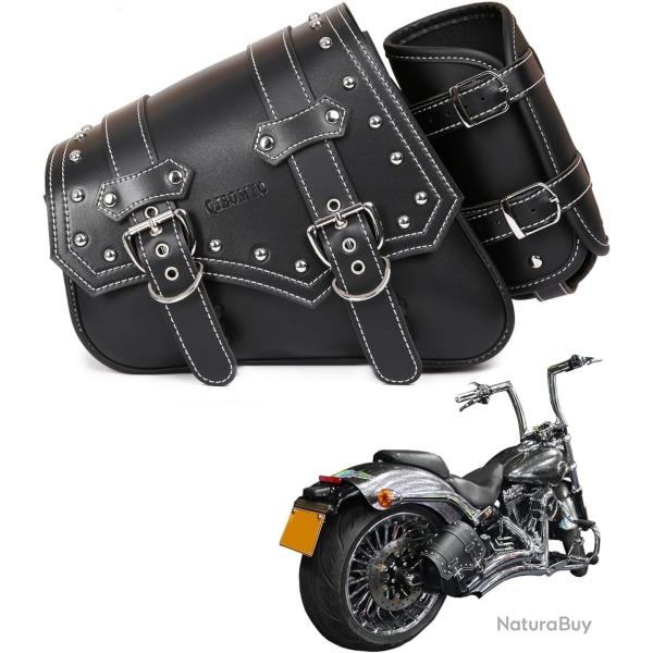Sacoches Lat�rales Moto Cuir PVC �tanches avec Porte-Gobelet Rangement Universel (c�t� Gauche)