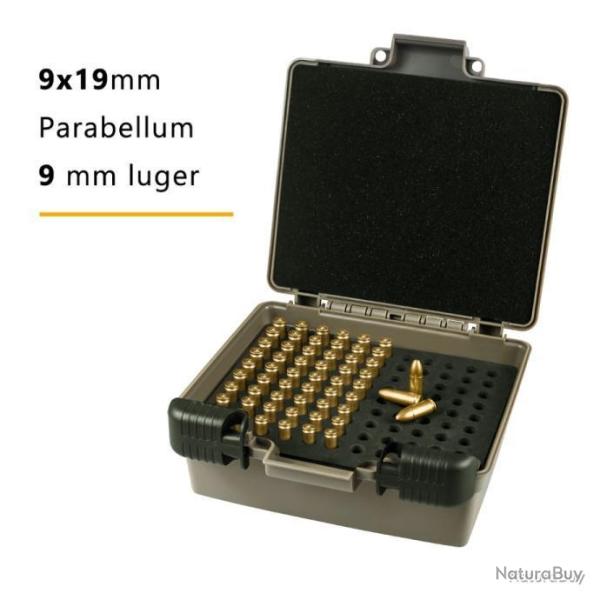 BOITE � MUNITIONS 99 EMPLACEMENTS 9X19 - LIVRAISON GRATUITE - KAKI - LIVRAISON GRATUITE