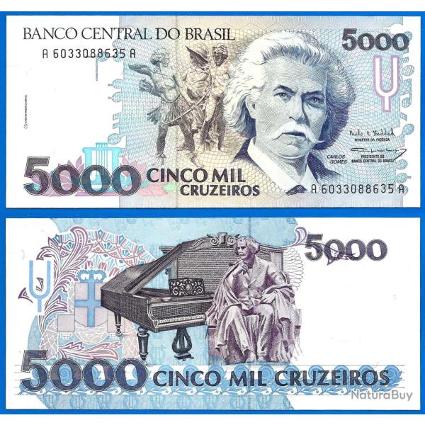 Bresil 5000 Cruzeiros 1993 Sign 30 NEUF Billet Carlos Gomes