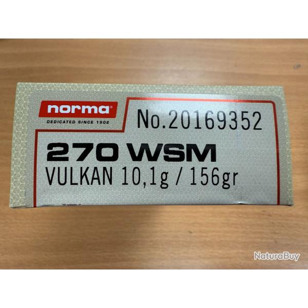 NORMA CAL 270 WSW VULCAN 10.1G/156GR BTE DE 20 BALLES VENDU PAR 2 BOITES FRAIS DE PORT OFFERT
