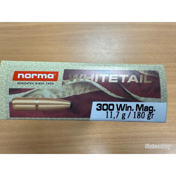 NORMA CAL 300 WIN WHITETAIL 11.7G/180GR BTE DE 20 BALLES VENDU PAR 2 BOITES FRAIS DE PORT OFFERT