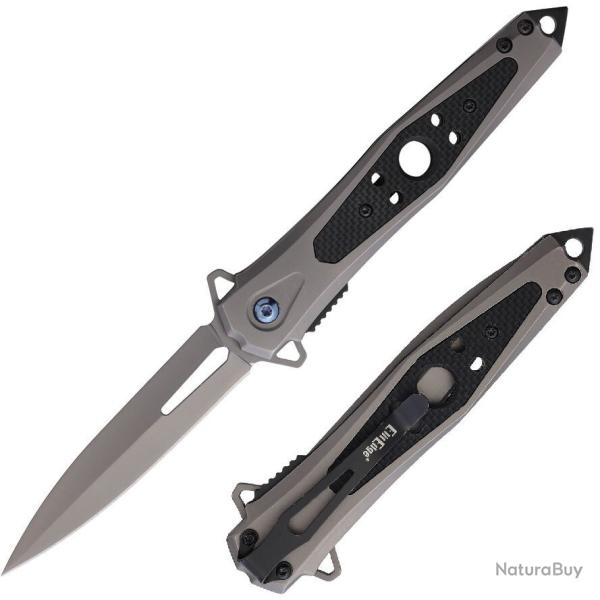 Couteau ElitEdge Tactique Spear Point Lame Acier 420C Manche G10 Gris et Noir Liner Lock EE10A123G10