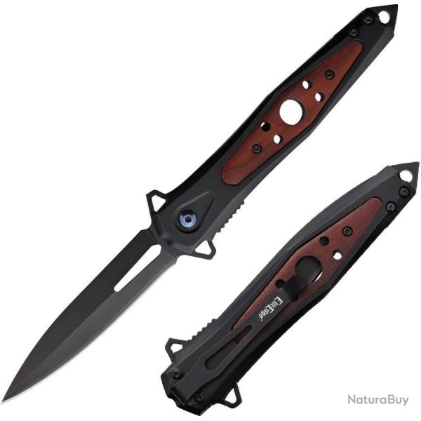 Couteau ElitEdge Tactique Spear Point Lame Acier 420C Manche Acier/Bois Liner Lock EE10A123BW