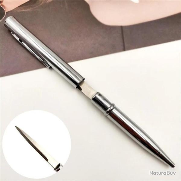 Stylo Couteau ouvre lettre lame cach�s en acier inoxydable Coloris aux choix Argent