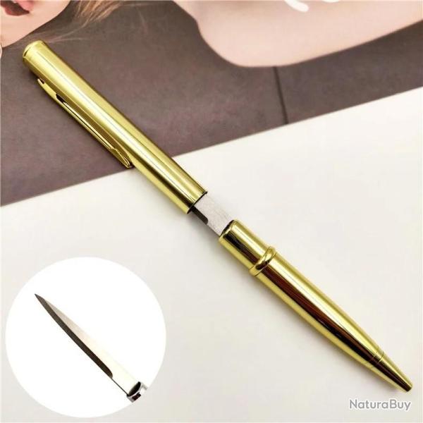 Stylo Couteau ouvre lettre lame cach�s en acier inoxydable Coloris aux choix Or