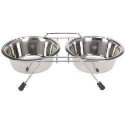 2 Gamelles chien inox avec support Diam 16 cm