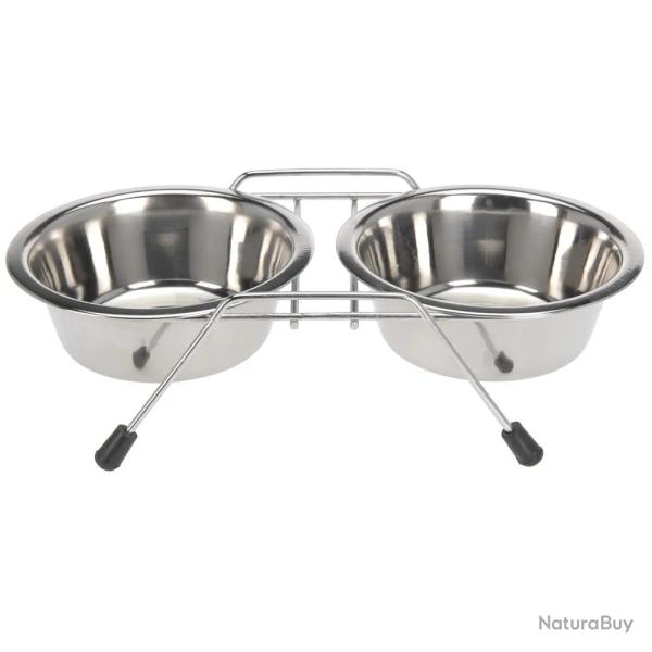 2 Gamelles chien inox avec support Diam 16 cm