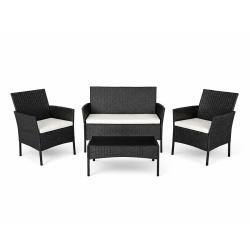 Salon de jardin 4 pi&egrave;ces r&eacute;sine tress&eacute;e noir