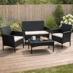 Salon de jardin 4 pi&egrave;ces r&eacute;sine tress&eacute;e noir