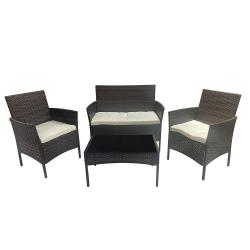 Salon de jardin 4 pi&egrave;ces r&eacute;sine tress&eacute;e marron