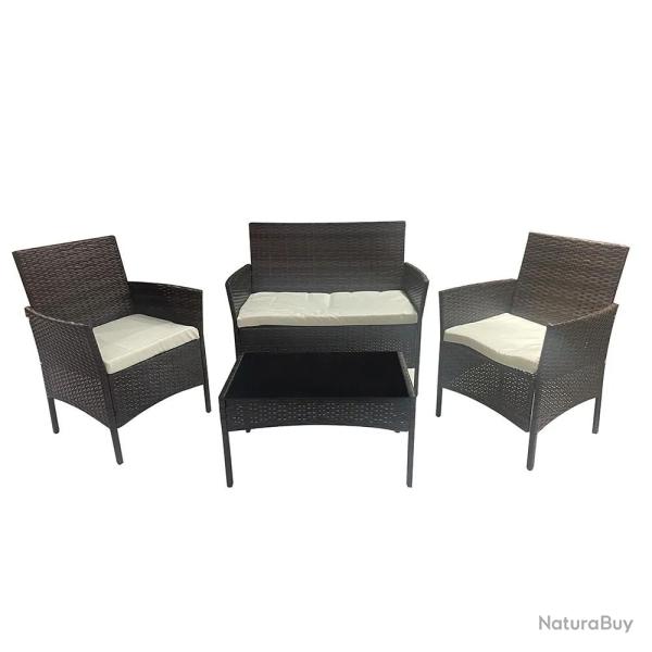 Salon de jardin 4 pi�ces r�sine tress�e marron
